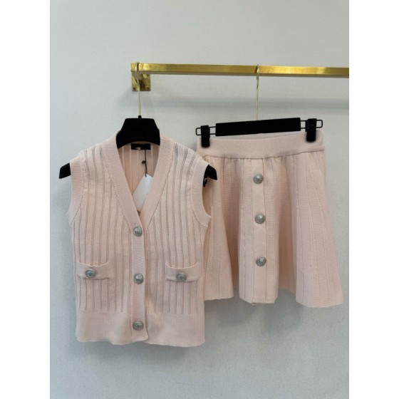 26 Summer Knitted Jacket + Pleated Skirt Set - Women's Casual Two-Piece Coat and Skirt Set
