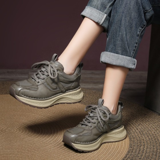 High-top Agan leather women's shoes, 2026 autumn new style, trendy and simple platform heels, vintage shoes