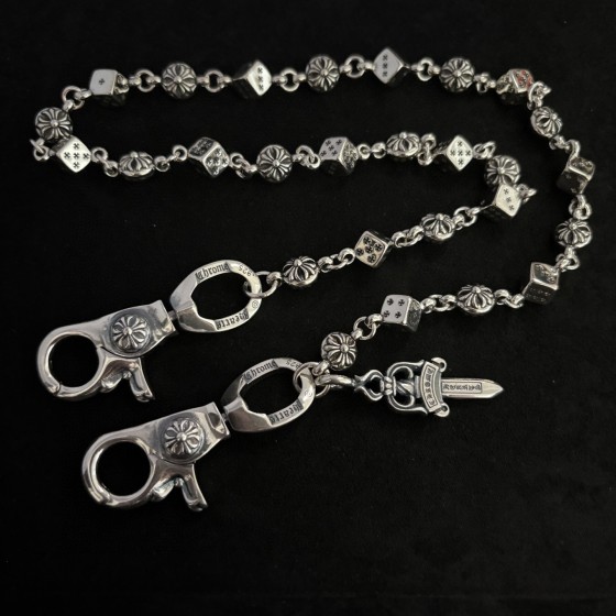 Fashionable trendy hip-hop style unique multi-purpose dice cross-shaped pendant sword accessory double lobster clasp belt chain bag chain