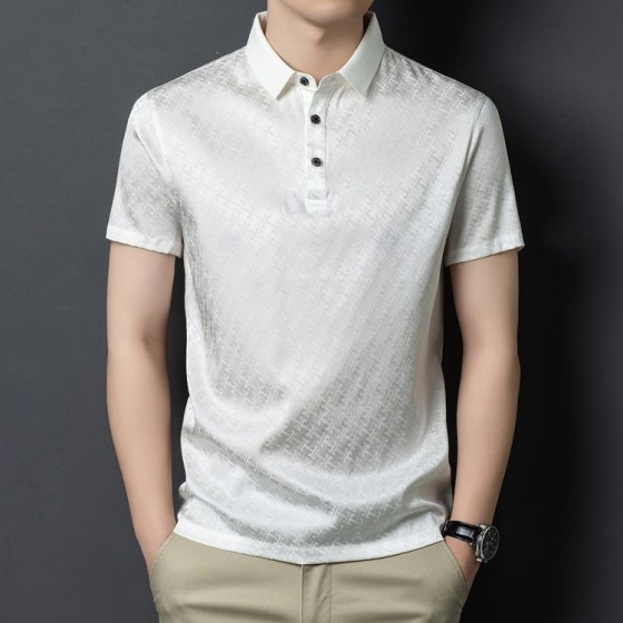 New silk T-shirt - Mulberry silk short-sleeved T-shirt for men - Silk stretch satin shirt - Smooth and cool silk fabric