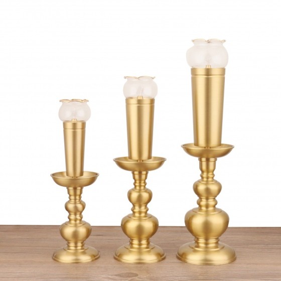 Simulated candle worshiping Buddha-shaped gourd candlestick with oil lamp for Buddhist temple, butter lamp for continuous offering of incense
