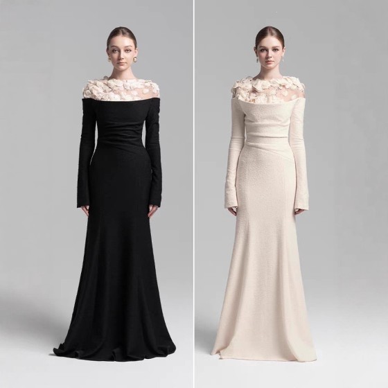 Luxury-lite floral patchwork texture dress - new style, elegant, fitted waist, evening gown long dress